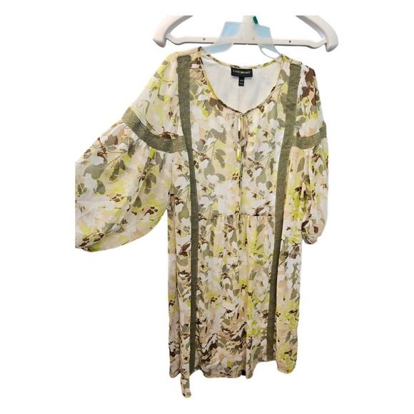Lane Bryant Floral Boho Green Yellow Dress Size 18 - Picture 4 of 8
